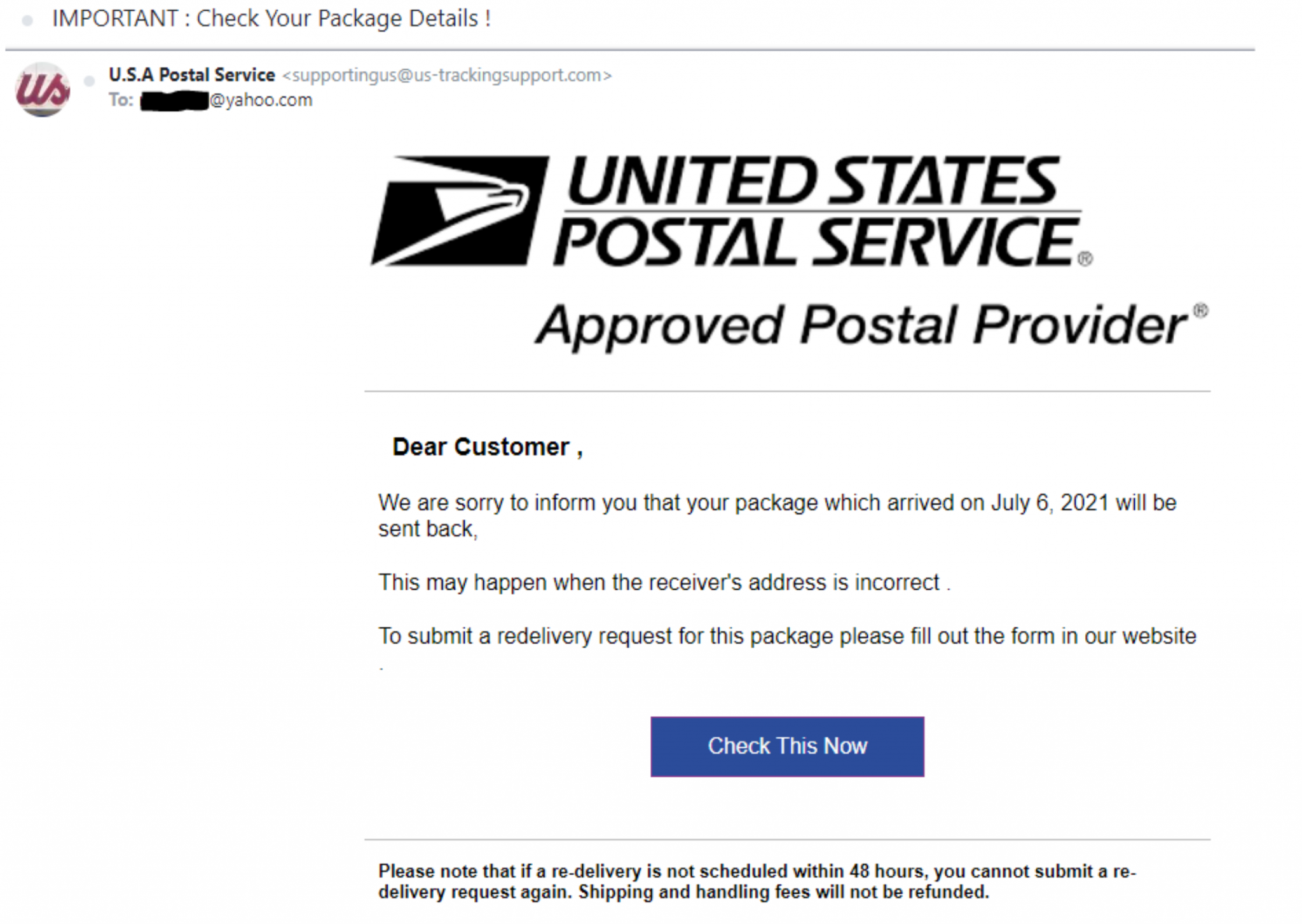 usps package tracking popup scam